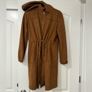 Brown Hooded Coat with Drawstring Waist